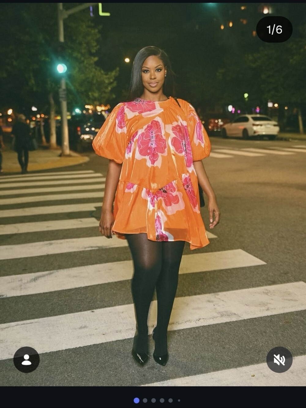 CQ By CQ Orange Floral Puff-Sleeve Mini Dress